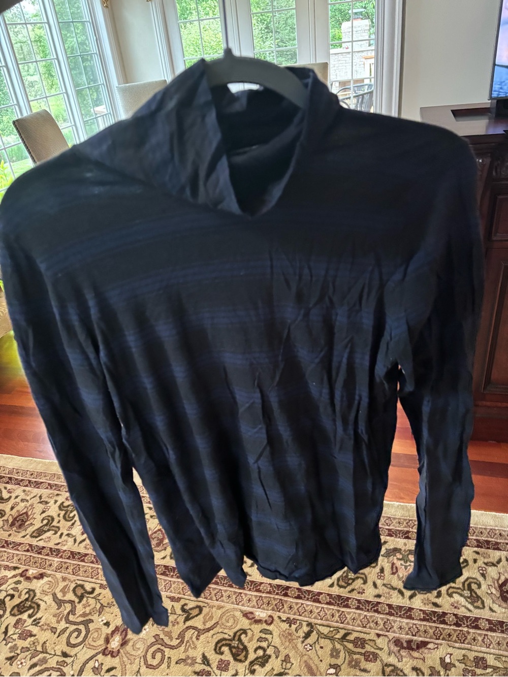 J. Crew Black & Navy Striped Turtleneck Shirt